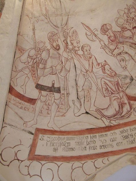 Kalkmaleri ​Apostlen Jacob den Ældre halshugges